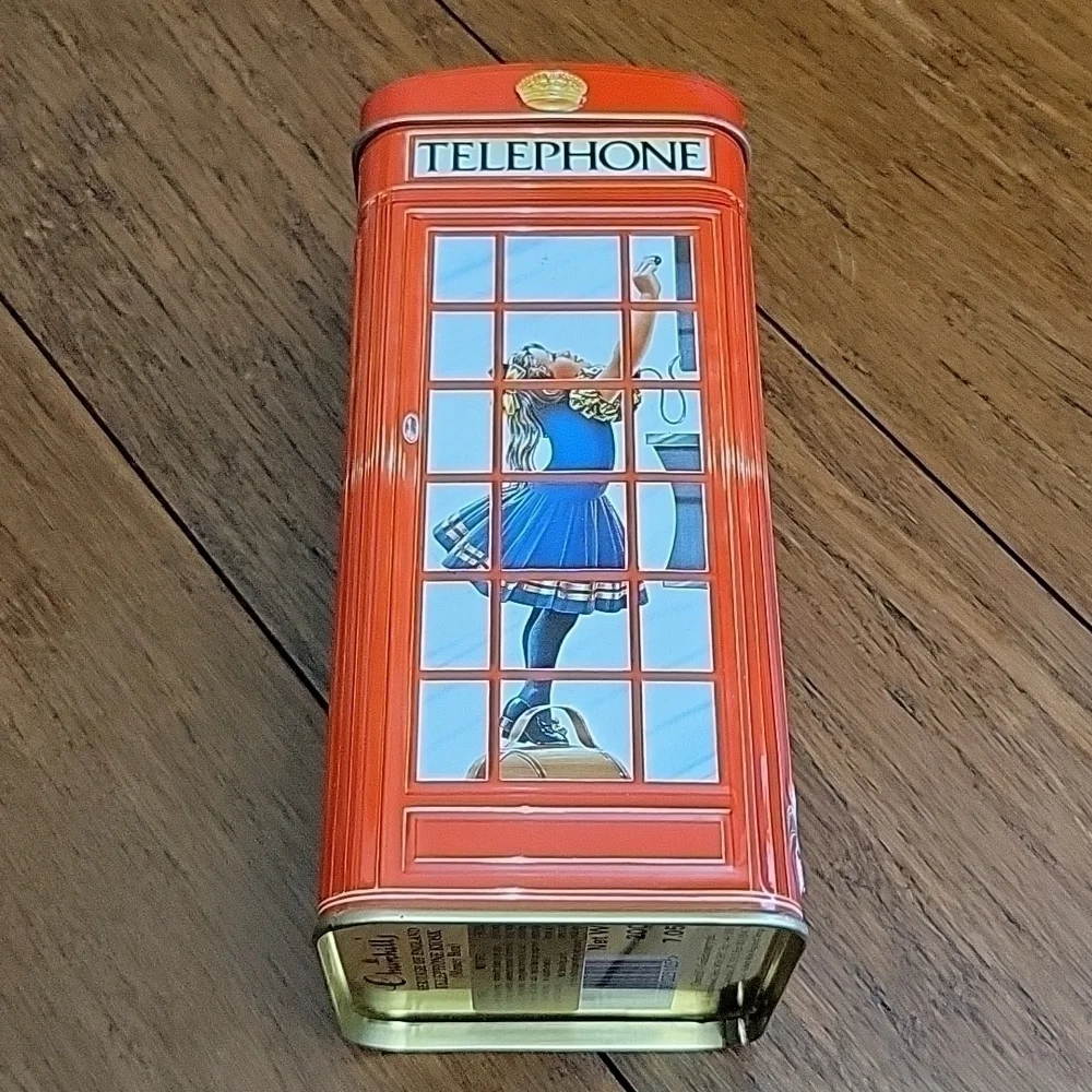Vintage Churchill's Red Kiosk Telephone Booth Collectible Bank Tin